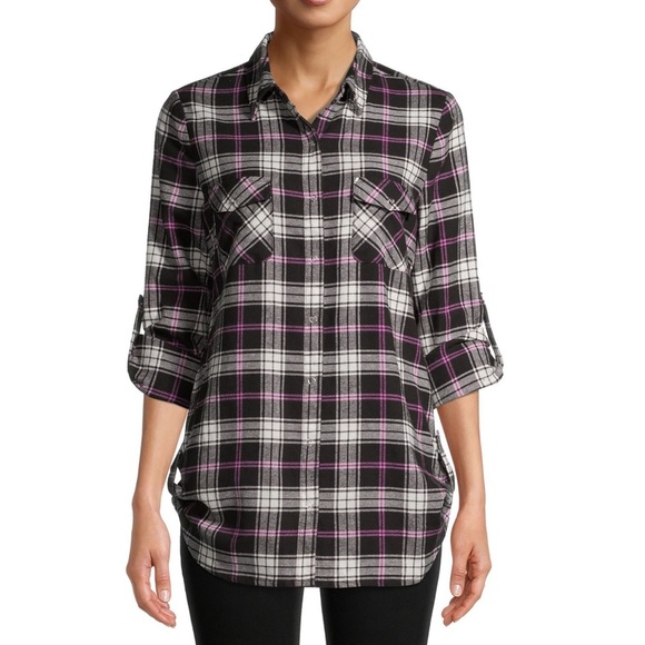 Juniors' Plaid Flannel Shirt - Picture 1 of 6